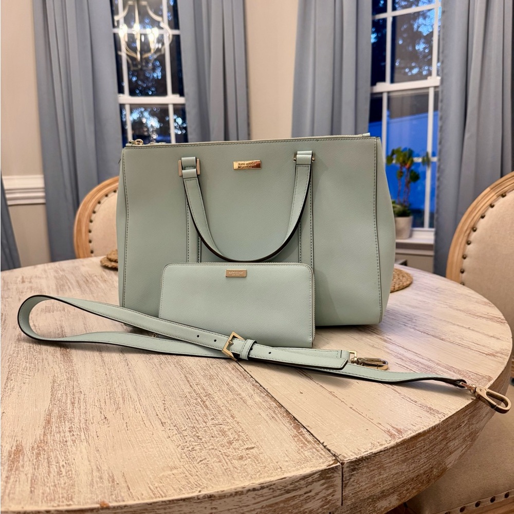 Kate Spade NY Newbury Lane Loden Light Blue Satchel & Matching Wallet